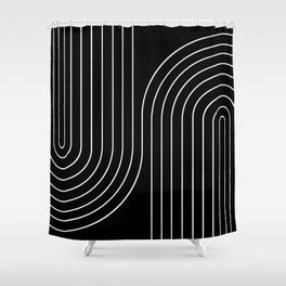 Minimal Line Curvature II Black and White Mid Century Modern Arch Abstract Shower Curtain