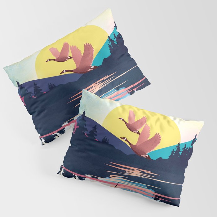 Ducks Flying over the Lake Pillow Sham