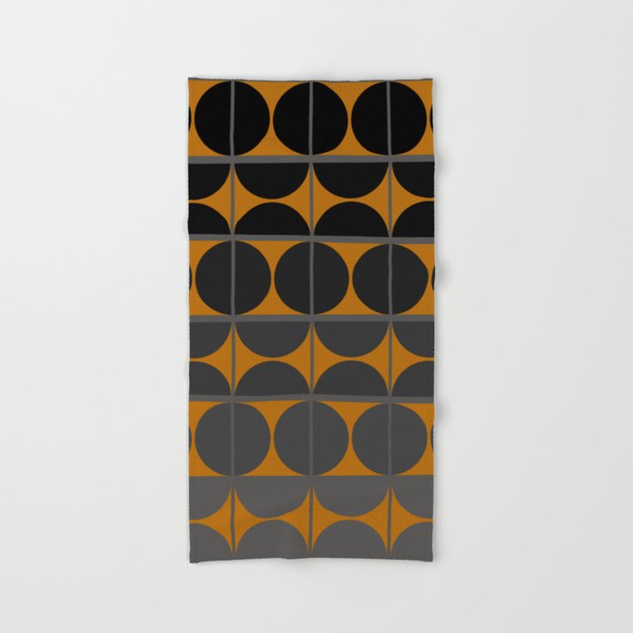 Black and Gray Gradient with Gold Squares and Half Circles Digital Illustration - Artwork Hand & Bath Towel