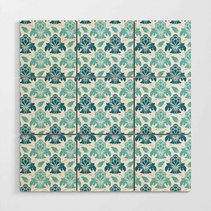 Preppy Room Decor - Preppy Blue and Teal damask Wood Wall Art