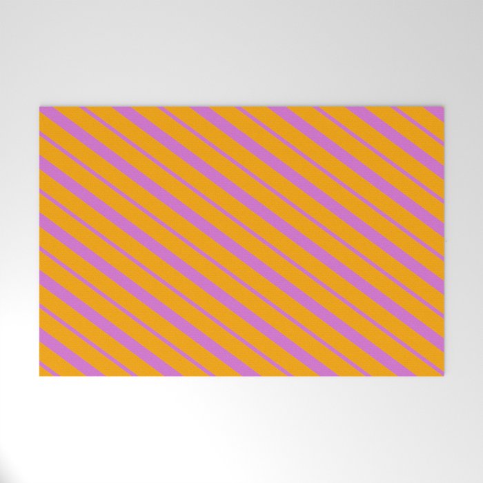 Orange and Orchid Colored Stripes Pattern Welcome Mat