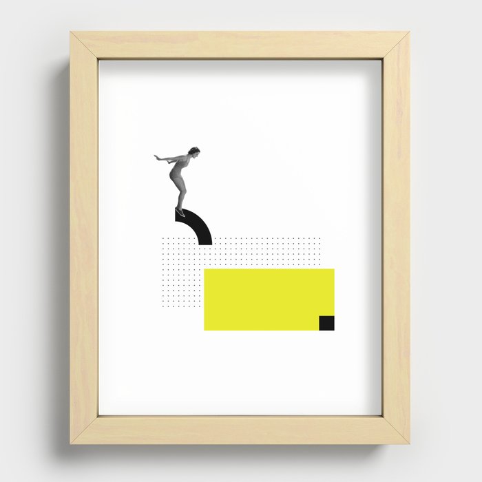 JUMP, Collage Art, Black and White photo, Graphic Art Recessed Framed Print