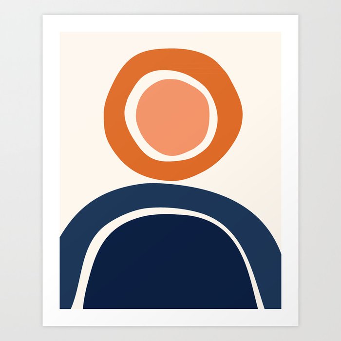 Abstract Shapes 12 in Orange and Navy Blue (Rainbow and Sunshine) Art Print