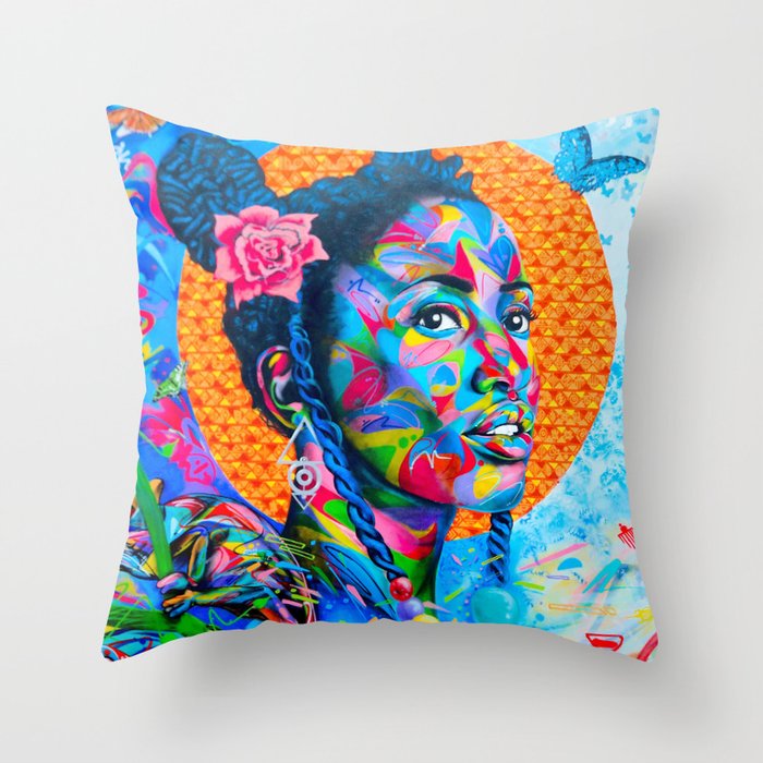 You are the light in this world; African American colorful female portrait painting Throw Pillow