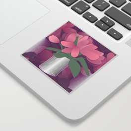 Pink tulips in a white glass vase Sticker