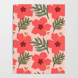 Tropical Hibiscus and Leaves  Poster