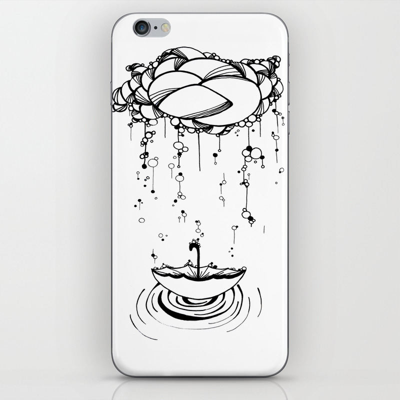Abstract Whimsical Illustration Rain Cloud Umbrella Black And