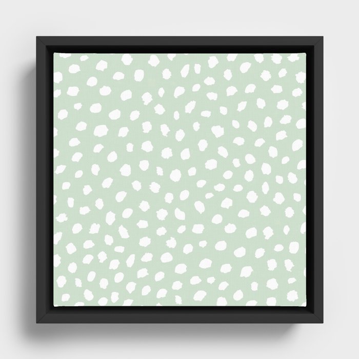 Danish Pastel Green Cute Seamless Polka Dot Digital Paper | Light Green  Framed Canvas