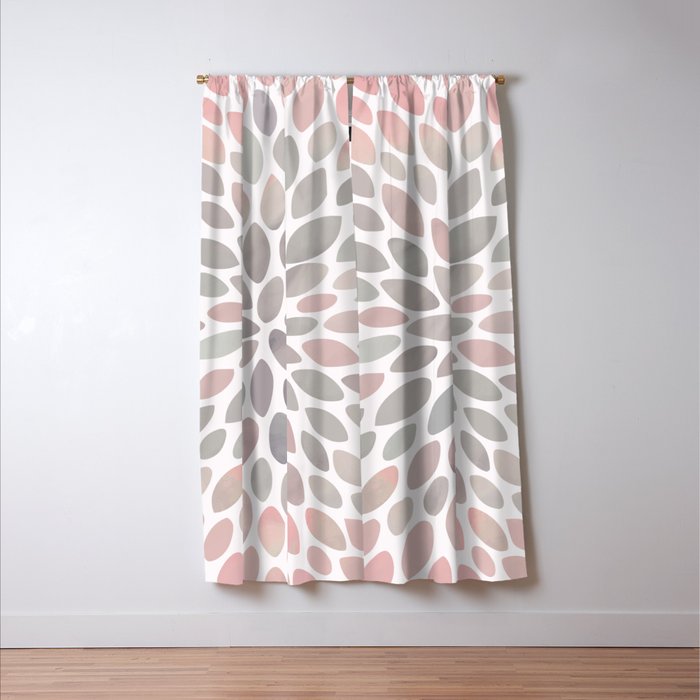 Flower Bloom Pattern Soft Coral And Gray Blackout Curtain By