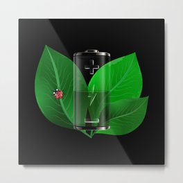 Battery with green leaves Metal Print | Backdrop, Accumulator, Design, Battery, Electricity, Electric, Black, Colorful, Abstract, Graphicdesign 