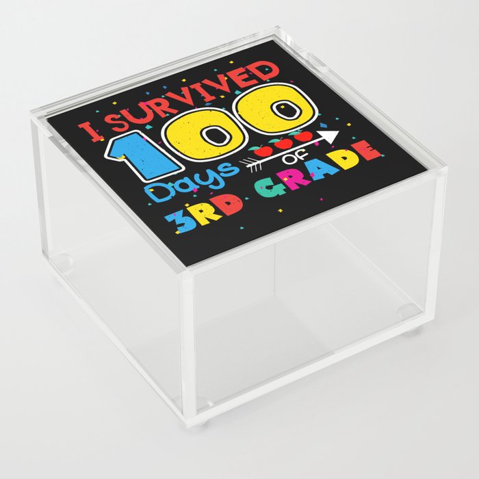 Days Of School 100th Day 100 Survived 3rd Grade Acrylic Box