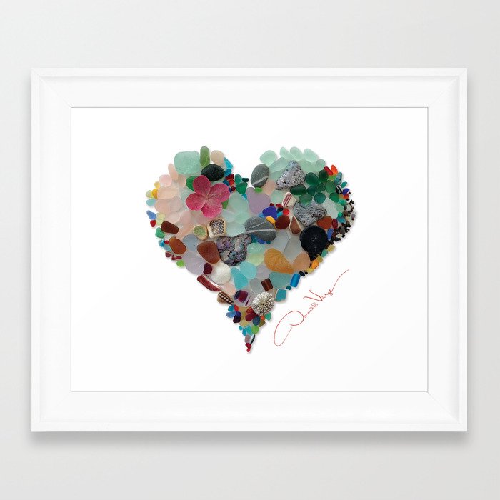 Love - Sea Glass Heart A Unique Birthday & Father's Day Gift Framed Art  Print by Donald Verger
