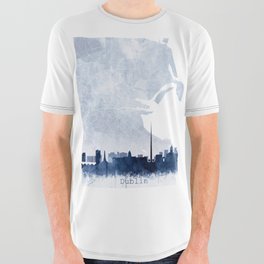 Dublin Skyline & Map Watercolor Navy Blue, Print by Zouzounio Art All Over Graphic Tee