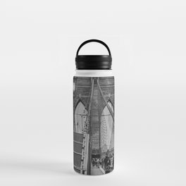 Brooklyn Bridge Winter Nights | Black and White Travel Photography Water Bottle