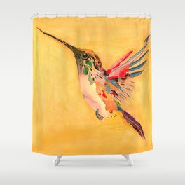  Hummingbird - Bird Painting - Flying Bird - Yellow - Elegant Colorful Tropical Bird  Shower Curtain