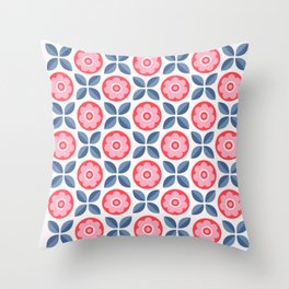 Retro Floral Seamless Pattern in Pink and Blue Throw Pillow