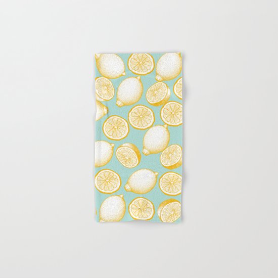 Lemons On Turquoise Background Hand & Bath Towel