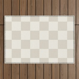 Checkerboard Check Checkered Pattern in Mushroom Beige and Cream Outdoor Rug