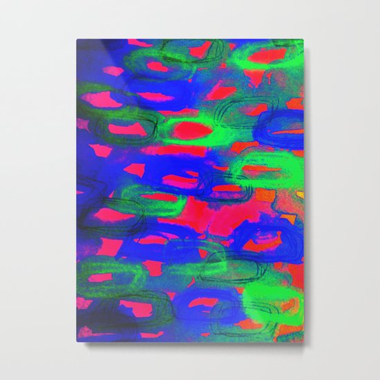 NIGHT LIFE - Bold Neon Abstract Watercolor Painting Wild Hot Pink Royal Blue Whimsical Pattern Metal Print