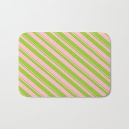 [ Thumbnail: Green & Pink Colored Stripes Pattern Bath Mat ]