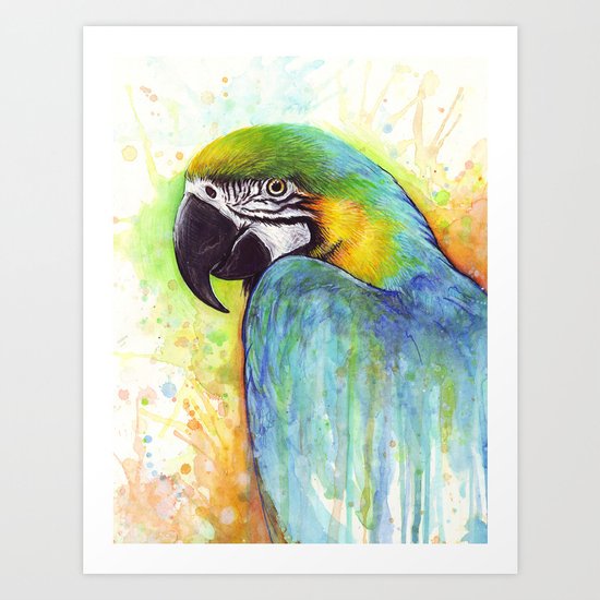 Bird Watercolor Animal Macaw Art Print