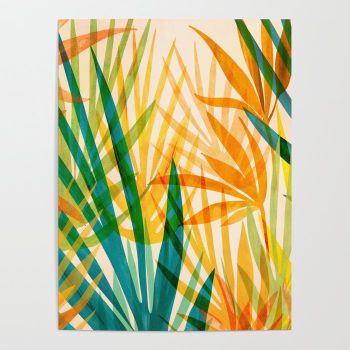 Golden Tropics Abstract Botanical Poster