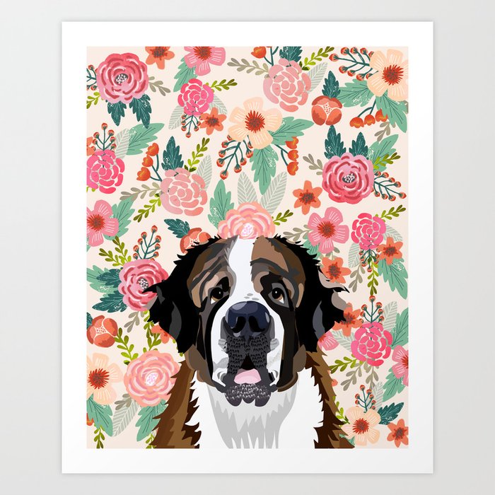 Saint Bernard floral pet portrait dog breed gifts for pure breed