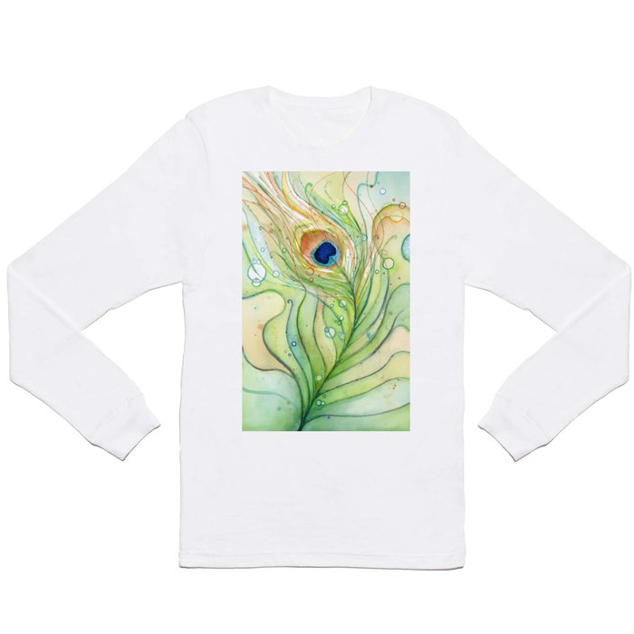 Peacock Feather Green Texture and Bubbles Long Sleeve T Shirt