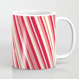[ Thumbnail: Crimson, Light Coral & Light Yellow Colored Lines Pattern Coffee Mug ]
