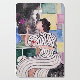 hand painted watercolor smoking woman in cheongsam Cutting Board