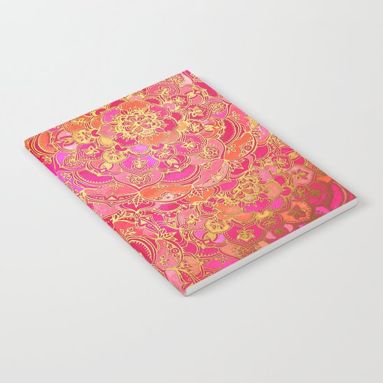 Hot Pink and Gold Baroque Floral Pattern Notebook