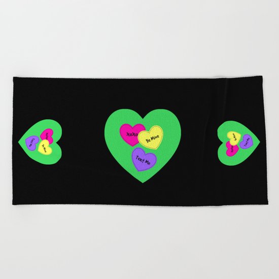 Be Mine Candy Heart Valentine Beach Towel