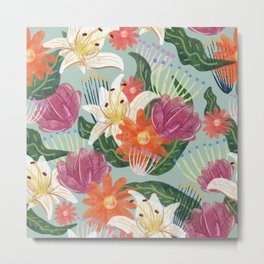mint watercolor floral pattern Metal Print