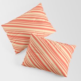 [ Thumbnail: Tan and Red Colored Striped/Lined Pattern Pillow Sham ]