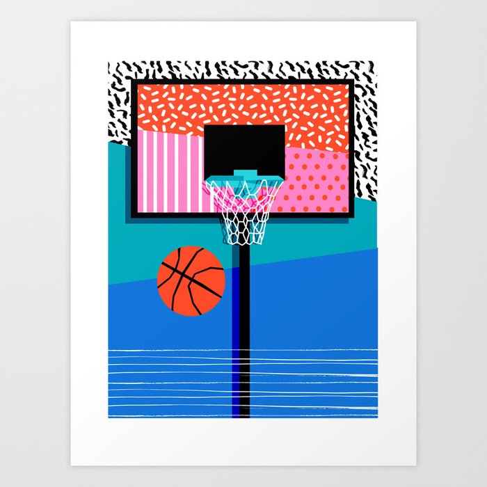 All Day - memphis art print, retro art print, 80s, basketball, basketball art print Art Print
