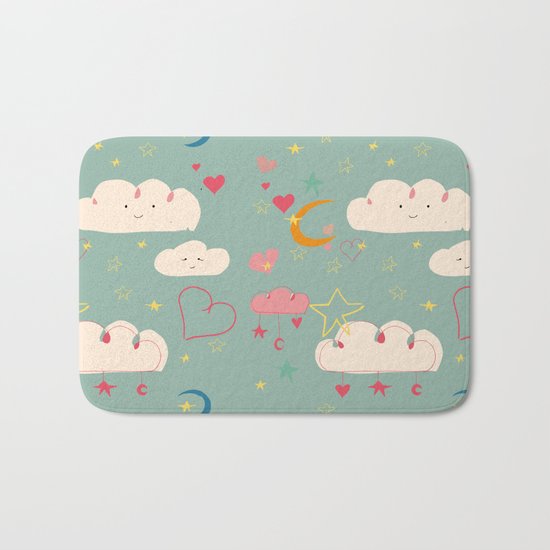 Cute clouds blue background Bath Mat