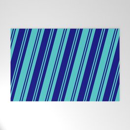 [ Thumbnail: Blue & Turquoise Colored Pattern of Stripes Welcome Mat ]