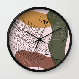 Abstract leaf print, poster in modern hipster style, Ink pen drawn palm leaf silhouette illustration Wall Clock