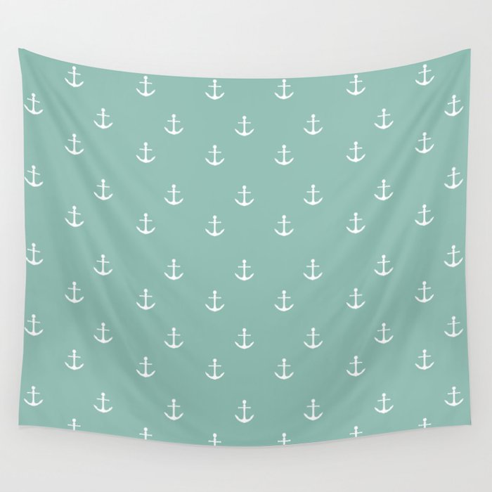 Maine Blue Anchor Print Wall Tapestry