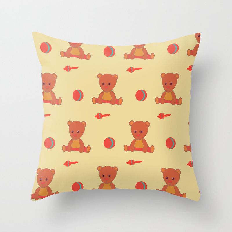 Beige Pattern With A Brown Teddy Bear A Ball And A Maracas Throw