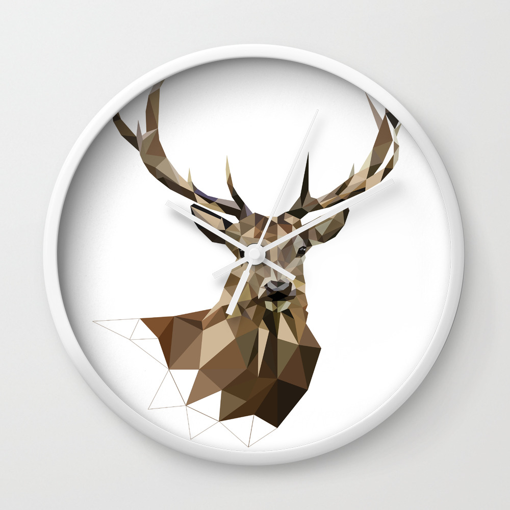 Geometric Deer Woodland Art Forest Animals Brown And Gray Wall Clock By Peraboom Society6