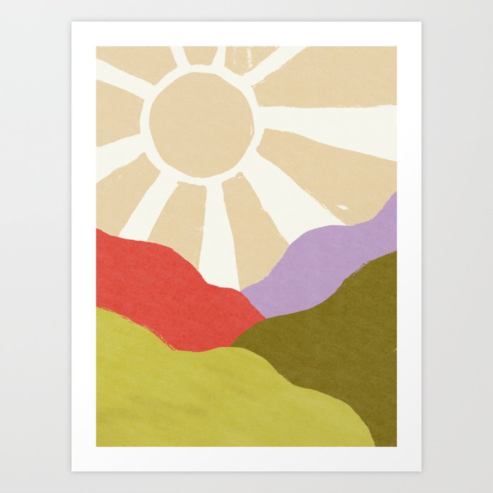 Sunshine & Hills \\ Retro Landscape \\ Art Print