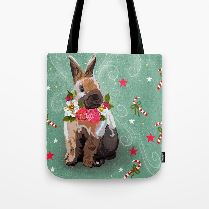 Christmas Bunny & Candy Canes Tote Bag