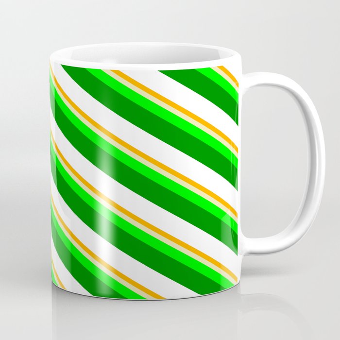 Vibrant Orange, Pale Goldenrod, Lime, Green, and White Colored Stripes/Lines Pattern Coffee Mug