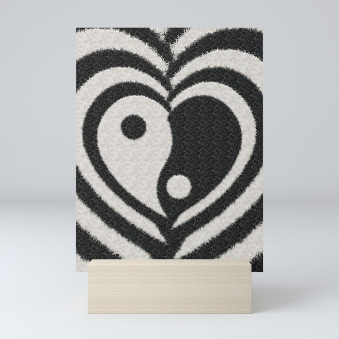 Furry Ying Yang Hearts (Faux Black and White Animal Fur, Digital Art) (xii 2021) Mini Art Print