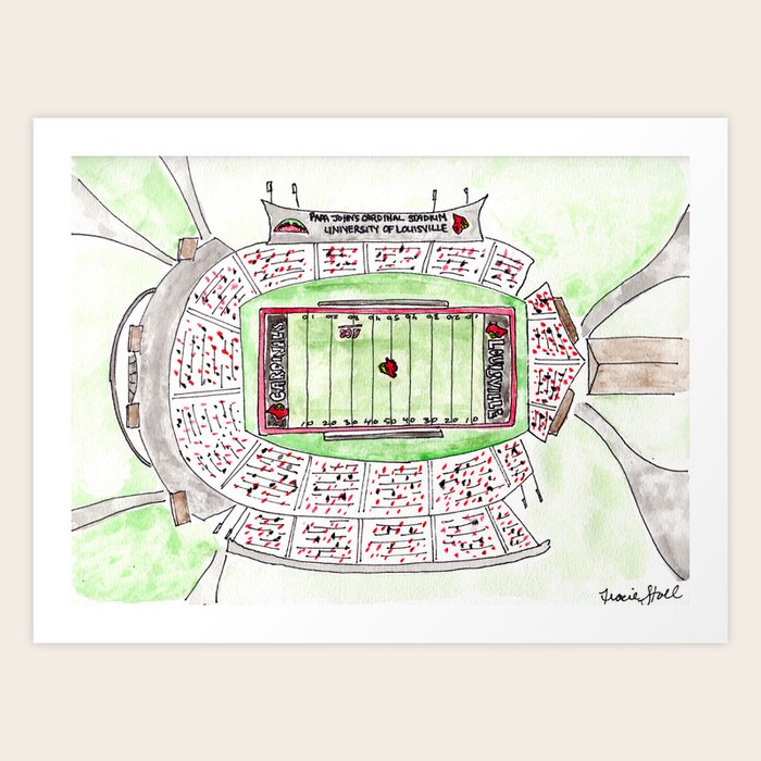 U of L Papa John's Cardinal Stadium, Louisville, Kentucky, Watercolor Art  Print by CleverlyInspired