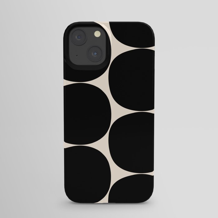 Mid-Century Mod Minimalist Dot Pattern in Black and Almond Cream iPhone Case