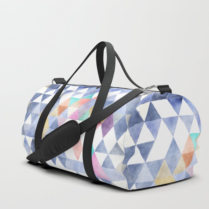 Abstract Blue Lilac Pink White Watercolor Argyle Triangles Duffle Bag