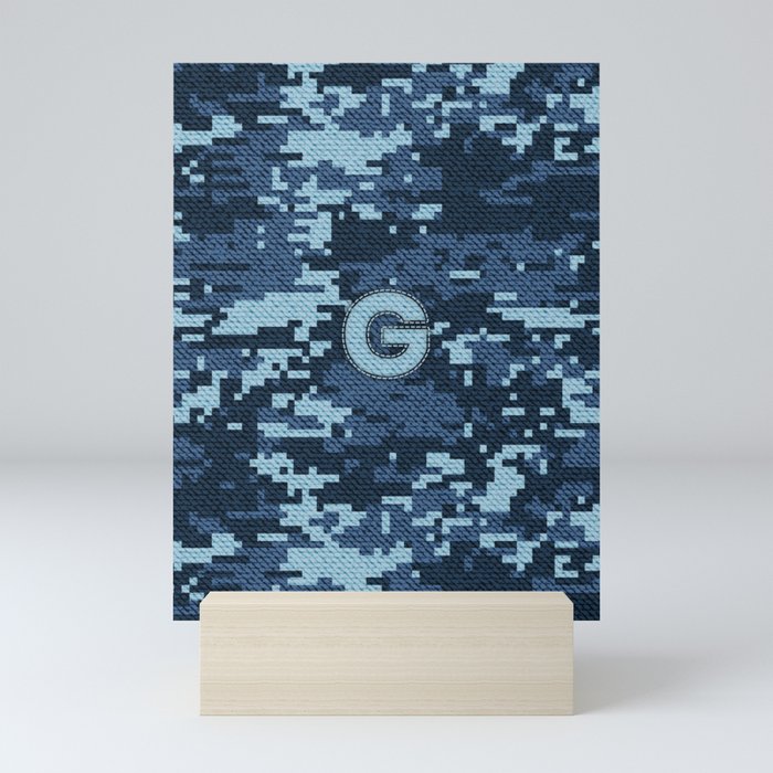 Personalized G Letter on Blue Military Camouflage Air Force Design, Veterans Day Gift / Valentine Gift / Military Anniversary Gift / Army Birthday Gift iPhone Case Mini Art Print
