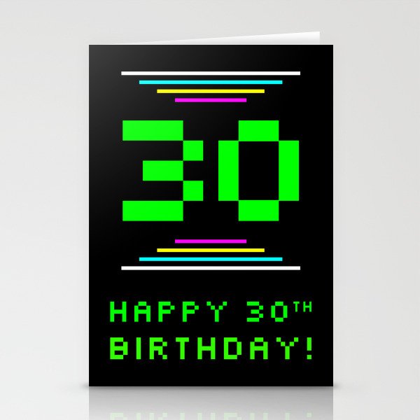30th Birthday - Nerdy Geeky Pixelated 8-Bit Computing Graphics Inspired Look Stationery Cards